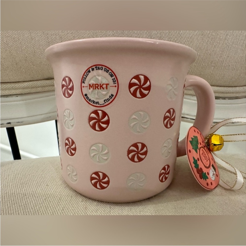 🤍 Pale Pink Christmas Peppermint Candy Ceramic Mug NWT
